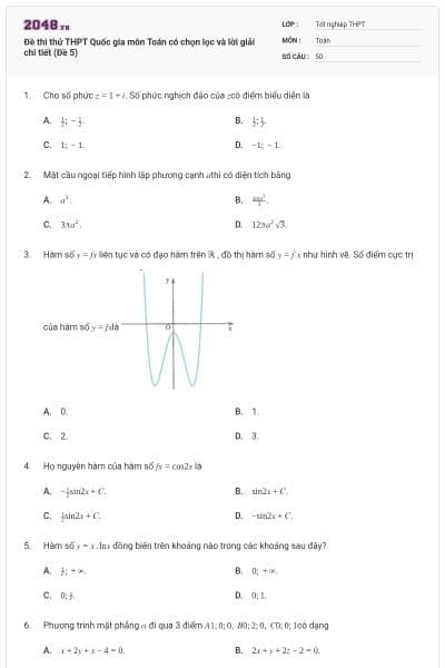 Đề thi thử THPT Quốc gia môn Toán có chọn lọc và lời giải chi tiết (Đề 5)