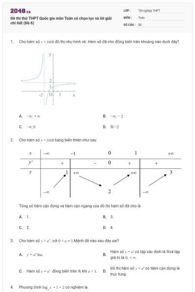 Đề thi thử THPT Quốc gia môn Toán có chọn lọc và lời giải chi tiết (Đề 6)