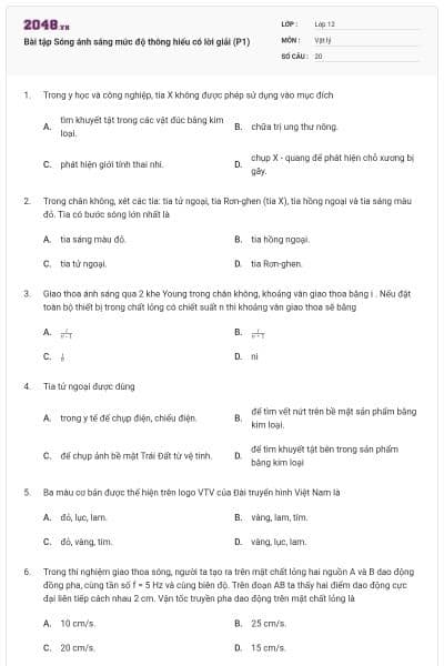 Bài tập Sóng ánh sáng mức độ thông hiểu có lời giải (P1)