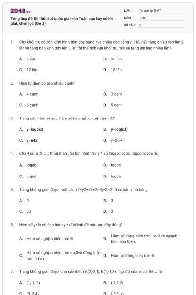 Tổng hợp đề thi thử thpt quốc gia môn Toán cực hay có lời giải, chọn lọc (Đề 3)