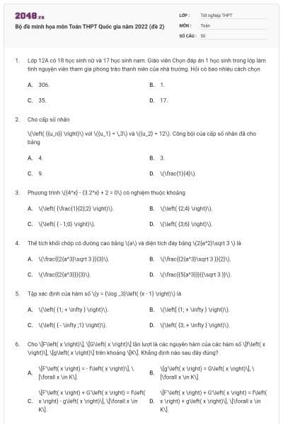 Bộ đề minh họa môn Toán THPT Quốc gia năm 2022 (đề 2)
