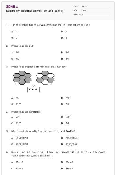 Kiểm tra định kì cuối học kì II môn Toán lớp 4 (Đề số 2)