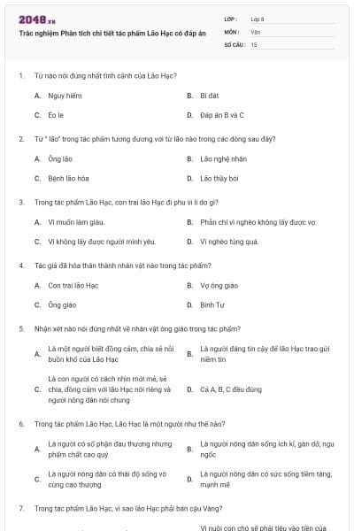 Trắc nghiệm Phân tích chi tiết tác phẩm Lão Hạc có đáp án