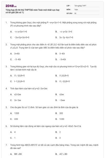 Tổng hợp đề thi thử THPTQG môn Toán mới nhất cực hay có lời giải (Đề số 1)