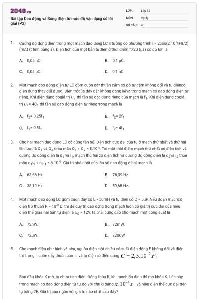 Bài tập Dao động và Sóng điện từ mức độ vận dụng có lời giải (P2)