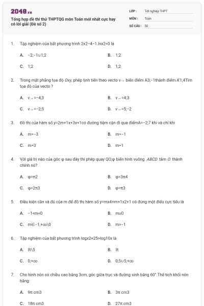 Tổng hợp đề thi thử THPTQG môn Toán mới nhất cực hay có lời giải (Đề số 2)