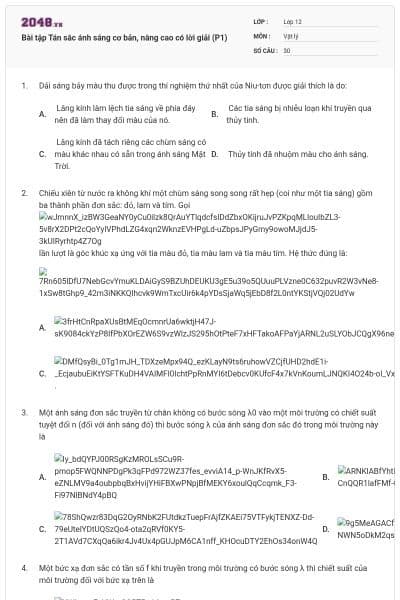 Bài tập Tán sắc ánh sáng cơ bản, nâng cao có lời giải (P1)