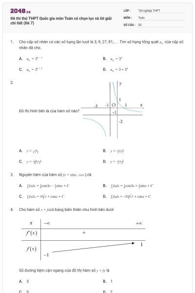 Đề thi thử THPT Quốc gia môn Toán có chọn lọc và lời giải chi tiết (Đề 7)