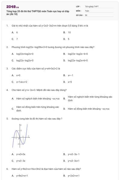 Tổng hợp 20 đề thi thử THPTQG môn Toán cực hay có đáp án (đề 18)