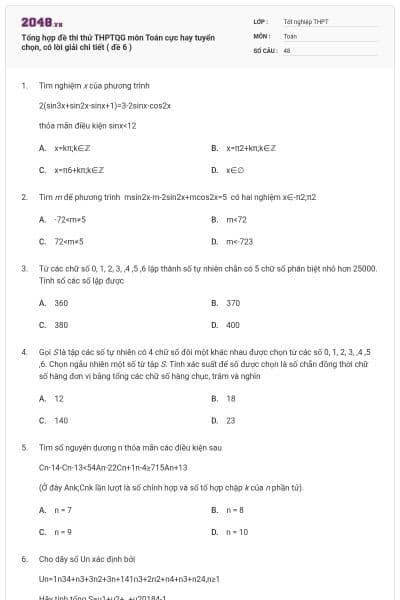 Tổng hợp đề thi thử THPTQG môn Toán cực hay tuyển chọn, có lời giải chi tiết ( đề 6 )