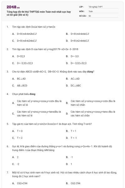 Tổng hợp đề thi thử THPTQG môn Toán mới nhất cực hay có lời giải (Đề số 6)
