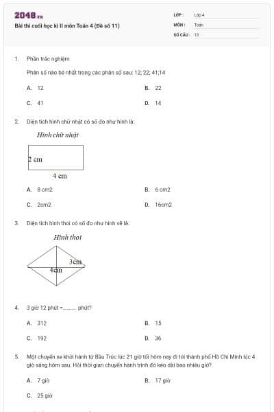 Bài thi cuối học kì II môn Toán 4 (Đề số 11)