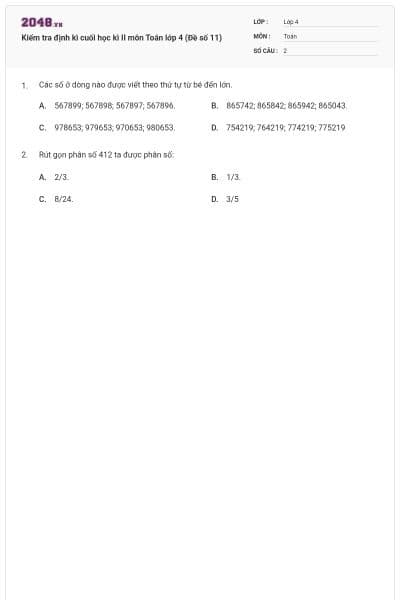 Kiểm tra định kì cuối học kì II môn Toán lớp 4 (Đề số 11)
