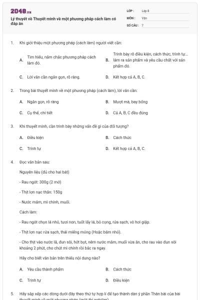 Lý thuyết về Thuyết minh về một phương pháp cách làm có đáp án