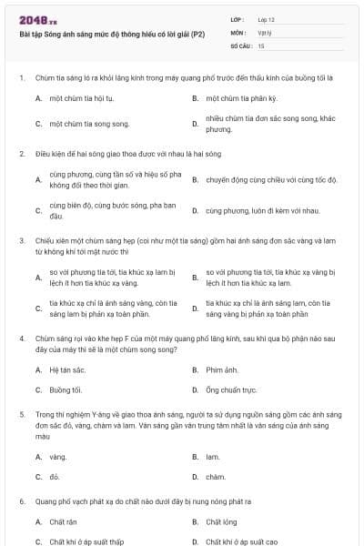 Bài tập Sóng ánh sáng mức độ thông hiểu có lời giải (P2)