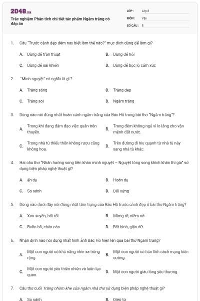 Trắc nghiệm Phân tích chi tiết tác phẩm Ngắm trăng có đáp án