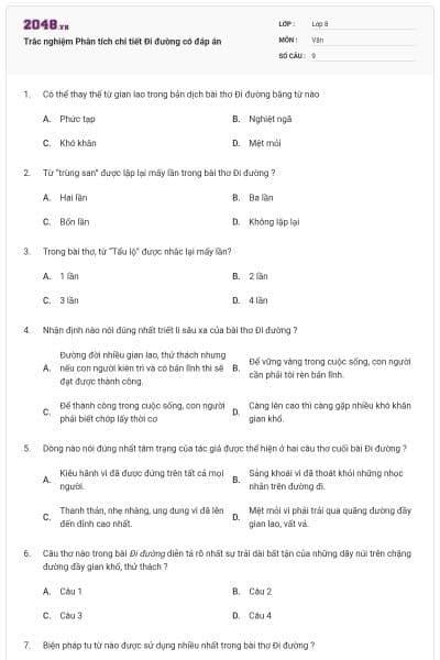 Trắc nghiệm Phân tích chi tiết Đi đường có đáp án