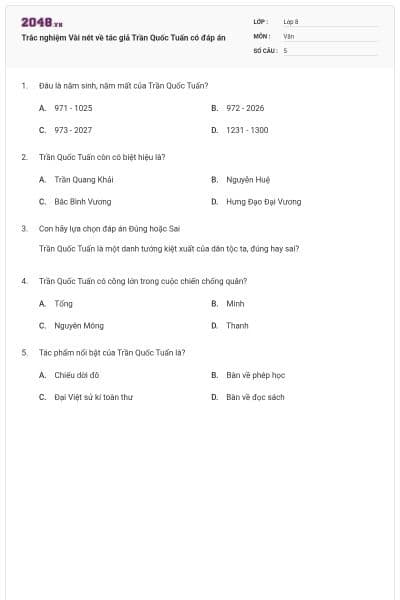 Trắc nghiệm Vài nét về tác giả Trần Quốc Tuấn có đáp án