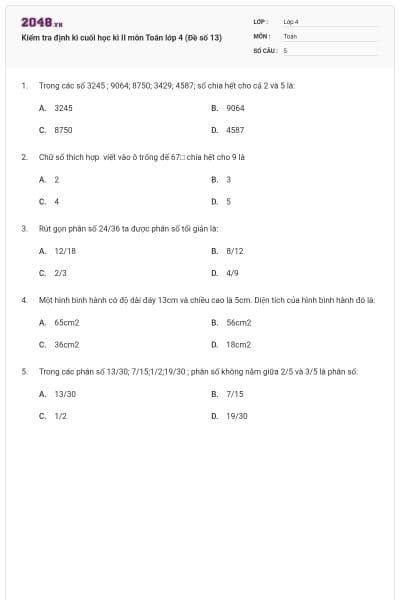 Kiểm tra định kì cuối học kì II môn Toán lớp 4 (Đề số 13)