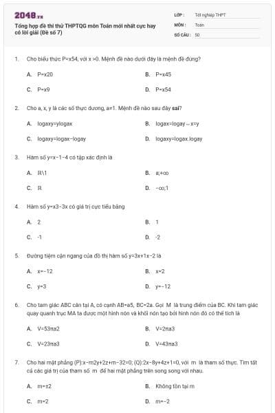 Tổng hợp đề thi thử THPTQG môn Toán mới nhất cực hay có lời giải (Đề số 7)