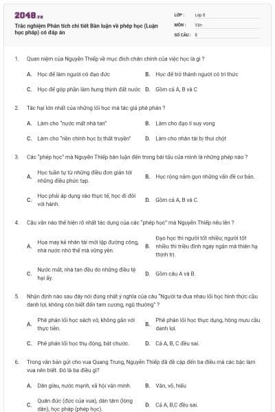 Trắc nghiệm Phân tích chi tiết Bàn luận về phép học (Luận học pháp) có đáp án