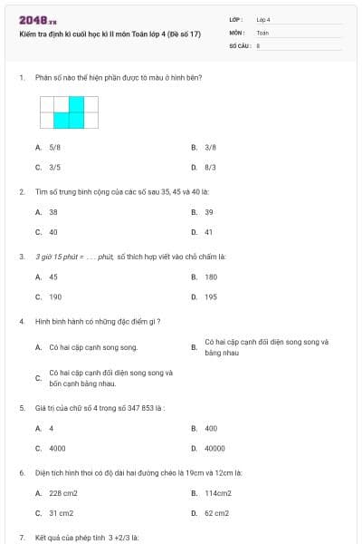 Kiểm tra định kì cuối học kì II môn Toán lớp 4 (Đề số 17)