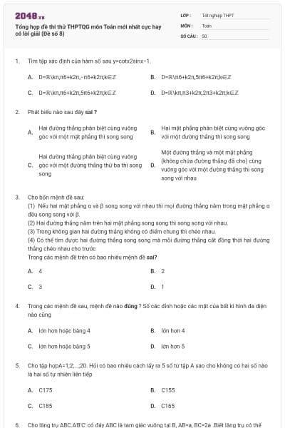 Tổng hợp đề thi thử THPTQG môn Toán mới nhất cực hay có lời giải (Đề số 8)
