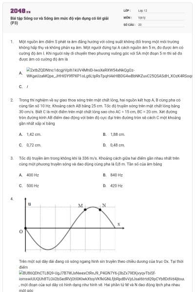 Bài tập Sóng cơ và Sóng âm mức độ vận dụng có lời giải (P3)