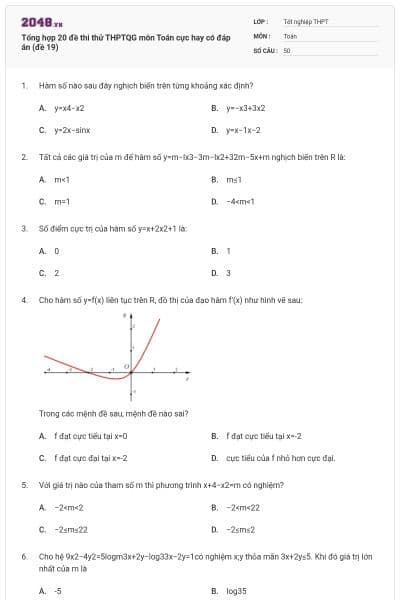 Tổng hợp 20 đề thi thử THPTQG môn Toán cực hay có đáp án (đề 19)
