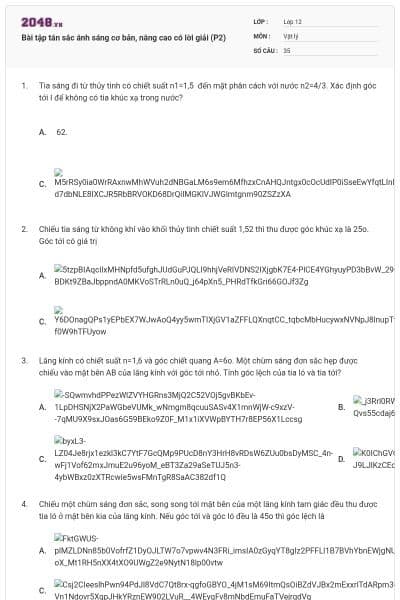 Bài tập tán sắc ánh sáng cơ bản, nâng cao có lời giải (P2)