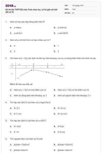 Đề thi thử THPTQG môn Toán chọn lọc, có lời giải chi tiết (Đề số 9)