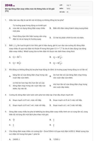 Bài tập Dòng điện xoay chiều mức độ thông hiểu có lời giải (P3)