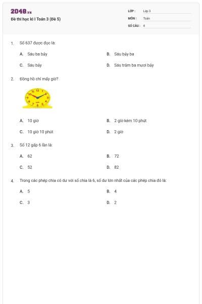 Đề thi học kì I Toán 3 (Đề 5)