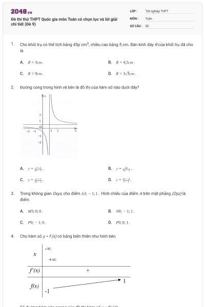 Đề thi thử THPT Quốc gia môn Toán có chọn lọc và lời giải chi tiết (Đề 9)