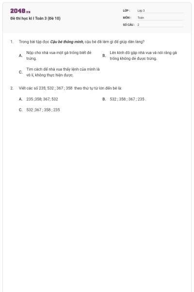 Đề thi học kì I Toán 3 (Đề 10)