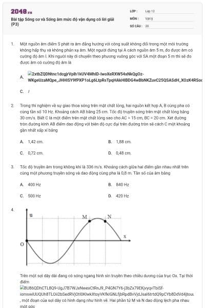 Bài tập Sóng cơ và Sóng âm mức độ vận dụng có lời giải (P3)