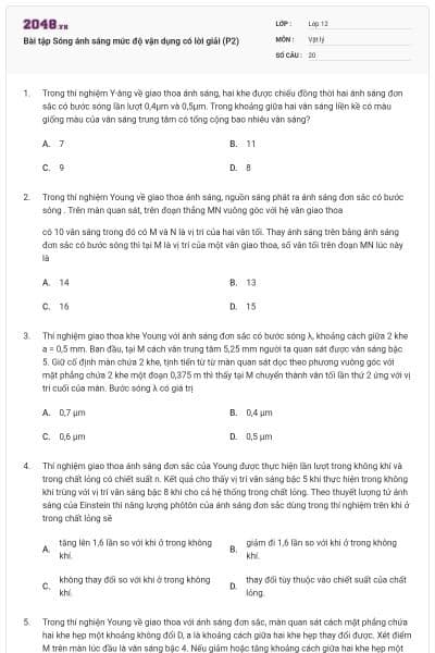 Bài tập Sóng ánh sáng mức độ vận dụng có lời giải (P2)