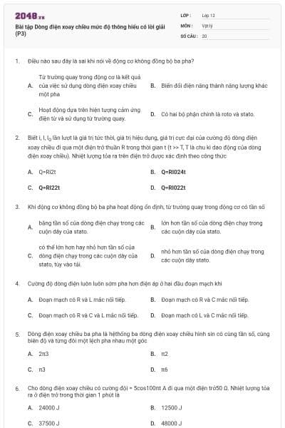 Bài tập Dòng điện xoay chiều mức độ thông hiểu có lời giải (P3)