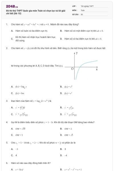 Đề thi thử THPT Quốc gia môn Toán có chọn lọc và lời giải chi tiết (Đề 10)