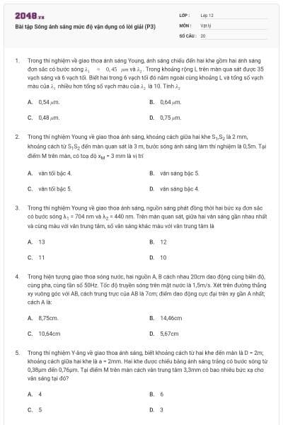 Bài tập Sóng ánh sáng mức độ vận dụng có lời giải (P3)