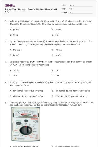 Bài tập Dòng điện xoay chiều mức độ thông hiểu có lời giải (P4)