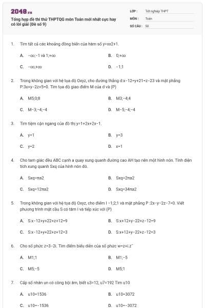 Tổng hợp đề thi thử THPTQG môn Toán mới nhất cực hay có lời giải (Đề số 9)