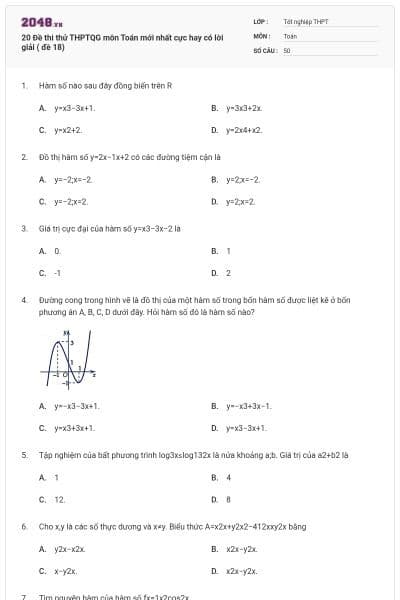20 Đề thi thử THPTQG môn Toán mới nhất cực hay có lời giải ( đề 18)