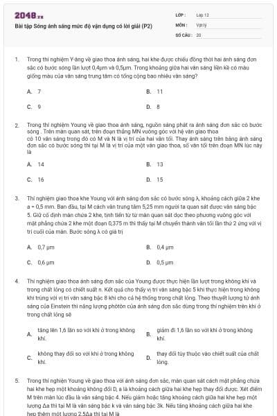 Bài tập Sóng ánh sáng mức độ vận dụng có lời giải (P2)