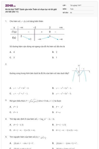 Đề thi thử THPT Quốc gia môn Toán có chọn lọc và lời giải chi tiết (Đề 11)