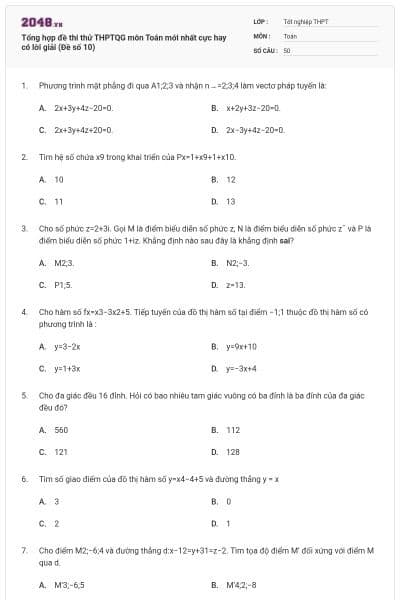 Tổng hợp đề thi thử THPTQG môn Toán mới nhất cực hay có lời giải (Đề số 10)