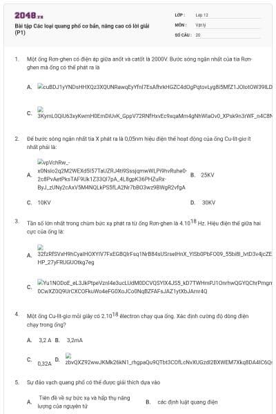 Bài tập Các loại quang phổ cơ bản, nâng cao có lời giải (P1)