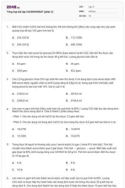 Tổng hợp bài tập CACBOHIĐRAT (phần 2)