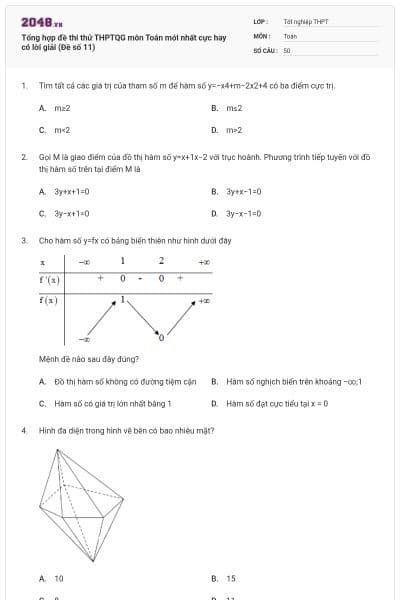 Tổng hợp đề thi thử THPTQG môn Toán mới nhất cực hay có lời giải (Đề số 11)