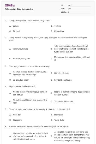 Trắc nghiệm: Cổng trường mở ra